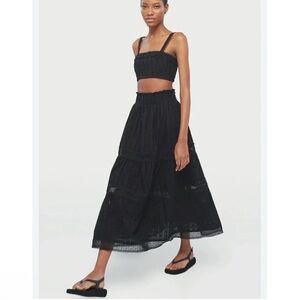 NWT Waimari Angela Maxi Lace Textured Flowy Midi Skirt in Black Revolve Medium
